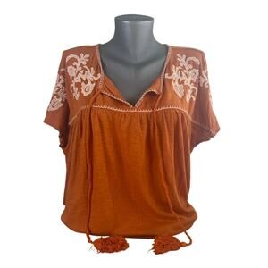 Wonderly Rust Orange Embroidered Peasant Blouse